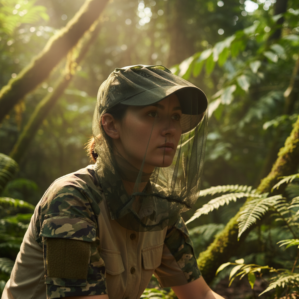 Tix Head Net worn in dense forest
