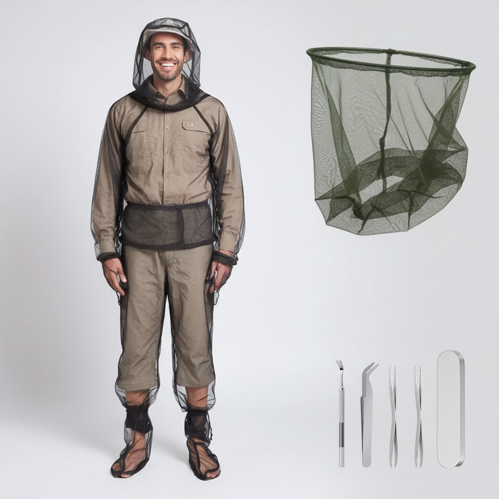 Tix Hiker's Bug Defense Kit — mesh suit, head net and tick kit worn